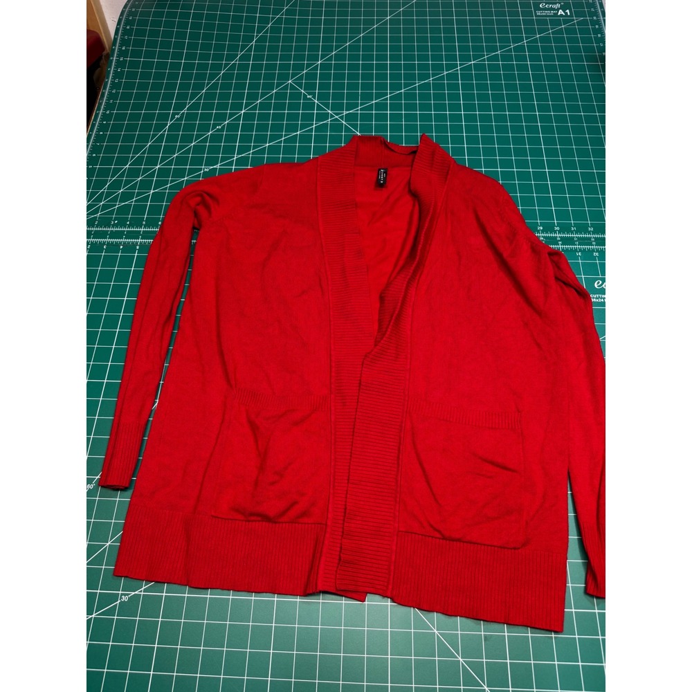 Made by Johnny Womens Red Open Front Cardigan Sweater Shawl Collar Pockets sz M